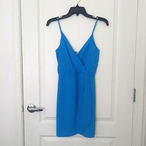 Lavender Brown Blue faux wrap dress XS
